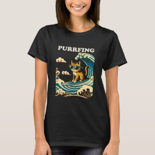 T-shirt Chat surfeur, ronronnant, style d'art japonais sur
