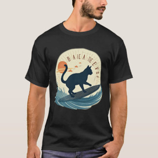 T-shirt Chat surfeur silhouette abstraite vague de plage r
