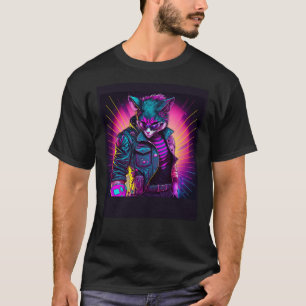 T-shirt Chat Synthwave Rétro Ambiance 80s