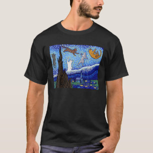 T-shirt Chat T, Amoureux des chats, Starry Night Femens Ch