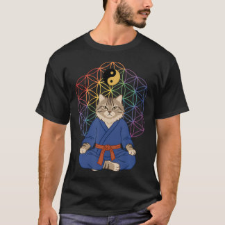 T-shirt Chat Tai Chi Yin Yang Fleur De Vie Spirituel