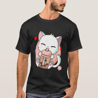 T-shirt Chat Thé aux perles Bubble Tea Kawaii Anime Japona