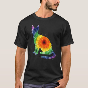 T-shirt Chat Tie Dye Arc-en-Ciel Coloré Kitten Hippie Chat