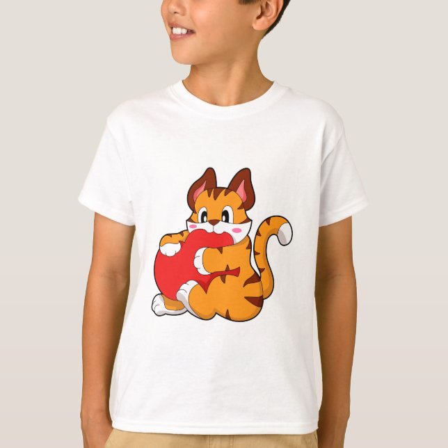 T-shirt Chat tigre à l'amour avec coeur.PNG (Devant)