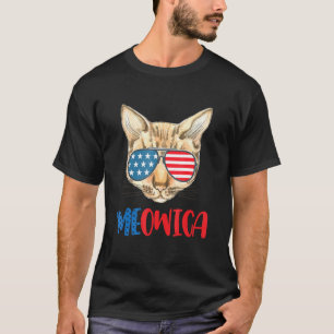 T-shirt Chat tigré Meowica avec lunettes de soleil drapeau