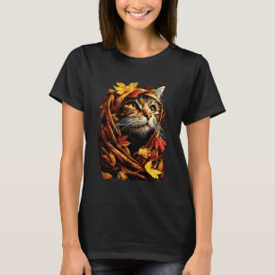 T-shirt Chat tigré mignon Feuilles d'automne Ambiance fore