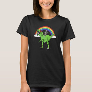 T-shirt Chat tigré montant un dinosaure Rex