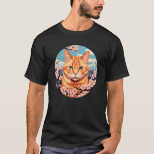 T-shirt Chat Tigre Orange Fleur de Cerisier Drôle Fleurs d