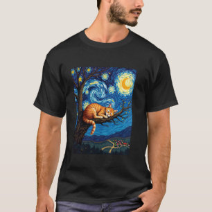 T-shirt Chat tigré orange rêvant sur une branche Van Gogh