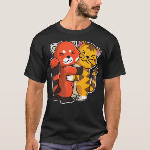 T-shirt Chat Tigre & Panda Roux Animal Mignon Pour Femmes
