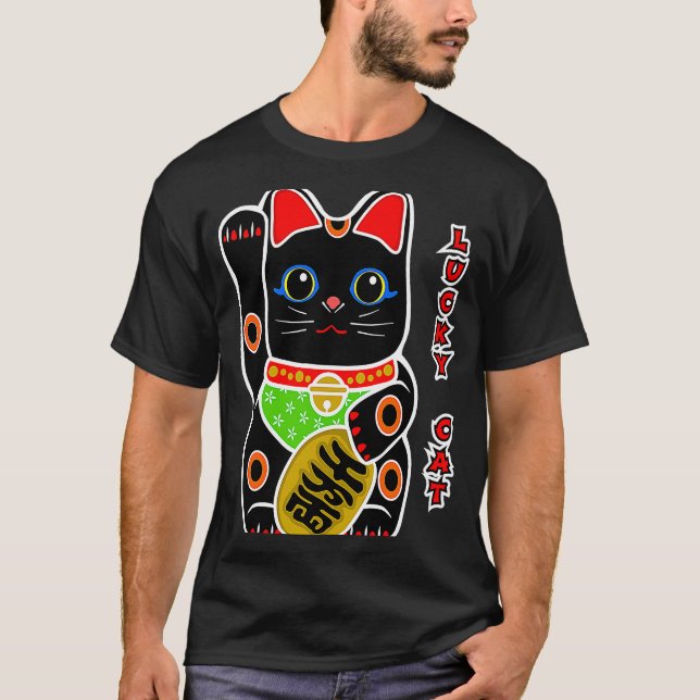 T-shirt Chat très noir Lucky Maneki Neko Becking Fortune (Devant)