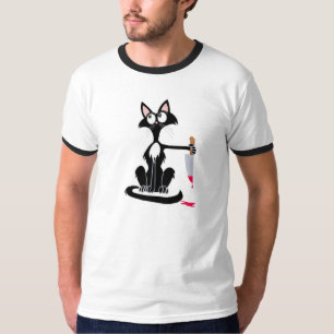 T-shirt Chat tueur mignon avec un couteau sanglant Coffee 