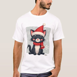 T-shirt Chat Tuxedo de Noël Écharpe Santa Ugly Xmas Femmes