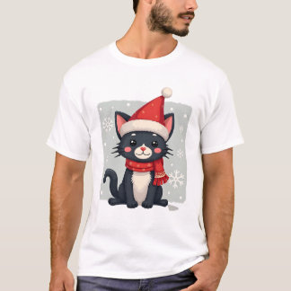 T-shirt Chat Tuxedo de Noël Écharpe Santa Ugly Xmas Femmes