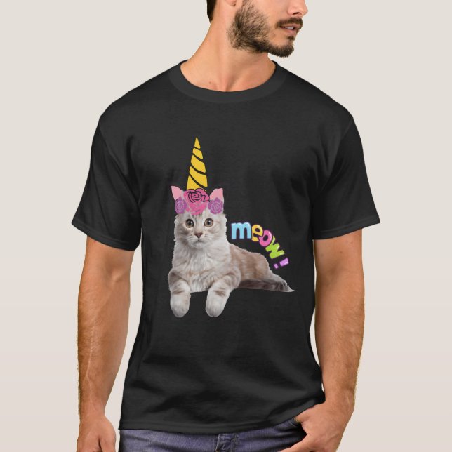 T-shirt Chat Unicorne Meow Chemise retro (Devant)