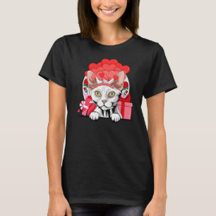 T-shirt Chat Véntines de Chat Dévon Blanc Coeurs de Jour B