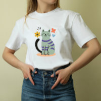 Chat Vert Sauge Bohème Floral Art Milieu de Siècle