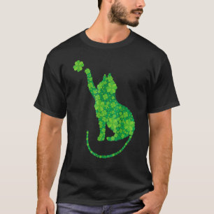 T-shirt Chat vert silhouette trèfles jour de la Saint-Patr