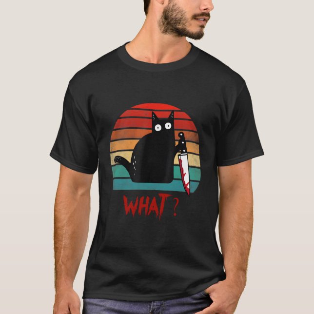 T-shirt Chat W Chat Noir Chat Ous Chat Avec Couteau (Devant)