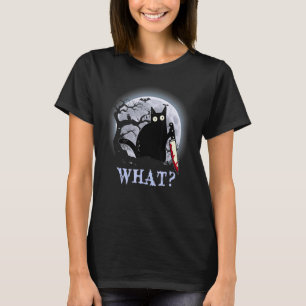 T-shirt Chat Wha Chat Noir Avec Couteau Tueur Halloween 2