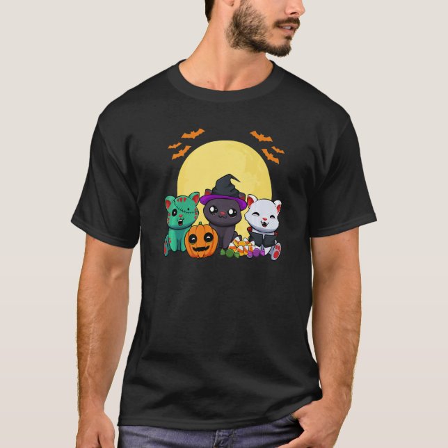 T-shirt Chat Witch Zombie Vampire Lazy Halloween Costume C (Devant)