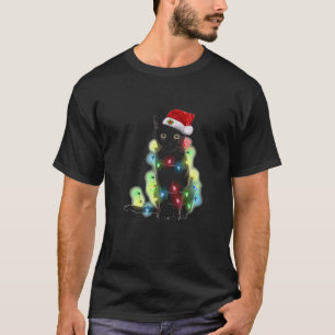 T-shirt Chat Xmas Coloré Lumières Led Jour de Noël