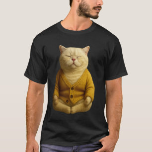 T-shirt Chat Zen en Cardigan Jaune Calme Kitty Méditant A