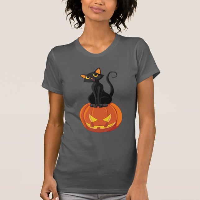 T-shirt Chateau chaton Halloween mignon avec chat et citro (Devant)