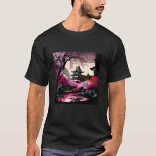 T-shirt Château japonais dans une forêt de cerisiers fleur