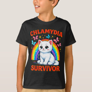 T-shirt Chaton Blanc Drôle Survivant de Chlamydia Sarcasti
