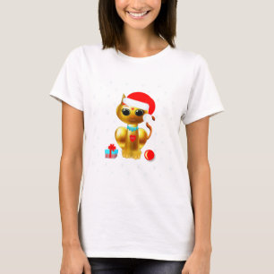 T-shirt Chaton de dessin animé doré mignon de Noël