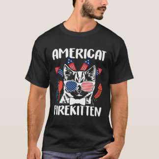 T-shirt chaton de feu Americat 4 juillet avec pétard