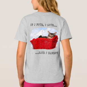 T-shirt Chaton Gris Couché Personnalisé En Panier Rouge