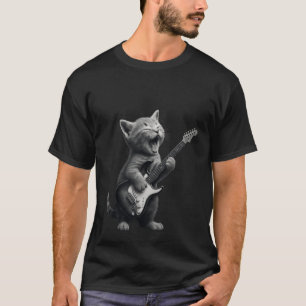 T-shirt Chaton jouant de la guitare Rock and Roll drôle de