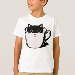 T-shirt Chaton noir avec nez rouge caché dans une tasse