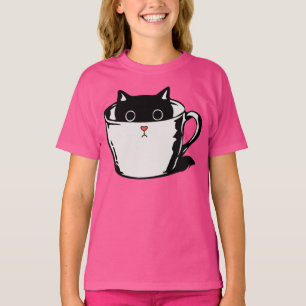 T-shirt Chaton noir avec nez rouge caché dans une tasse
