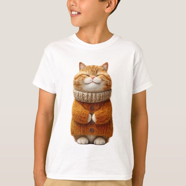 T-shirt Chaton orange mignon et cosy pour enfants (Devant)