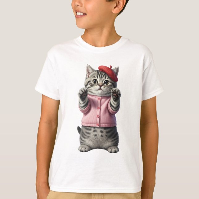T-shirt Chaton Tabby Chapeauté Mignon Enfants (Devant)