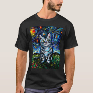 T-shirt Chaton tigré gris Nuit étoilée Impressionniste Cha