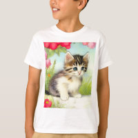 Chaton vintage blanc et Brown avec fleurs