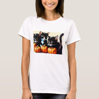T-shirt Chatons d'automne avec Citrouille