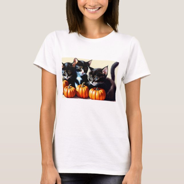 T-shirt Chatons d'automne avec Citrouille (Devant)