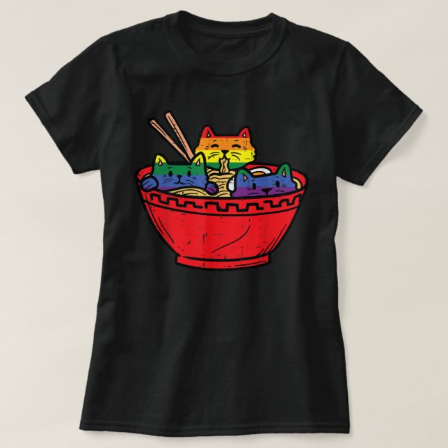 T-shirt Chats à Ramen Anime Food LGBTQ Rainbow Flag Gay Pr (Design devant)