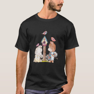 T-shirt Chats adorables avec oiseaux en patchwork vintage