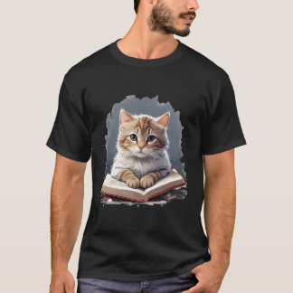 T-shirt Chats Amusants Lire Un Livre Graphique Chat Kitten