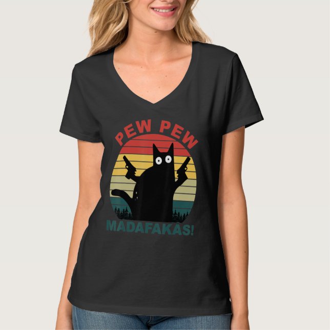 T-shirt Chats amusants Pew Pew Madafakas Cat (Devant)
