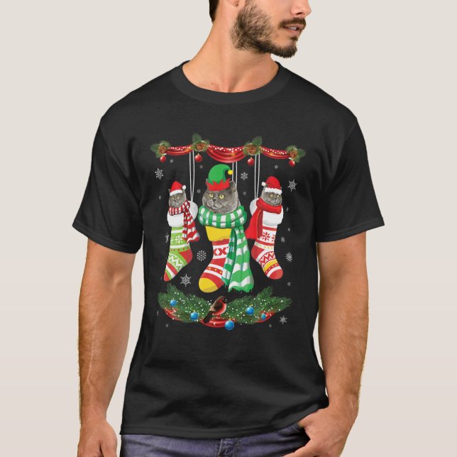 T-shirt Chats Anglais Shorthair Inside Noel Chaussettes Jo (Devant)