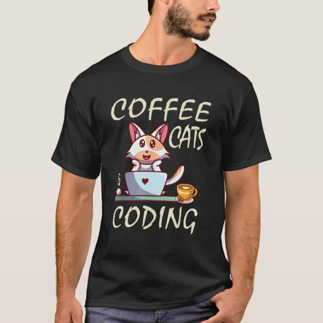 T-shirt Chats Café et Codeur Programmeur (Devant)