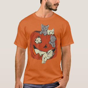 T-shirt Chats Citrouille sculpté Jack-o'-lantern Chat Hall