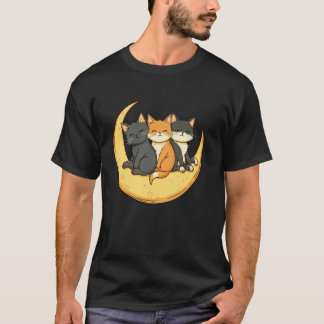 T-shirt Chats Croissant Lune Amoureux de Chat Mignon